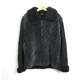 Fendi-Fendi Sheepskin FF Logo Mouton Zip-Up Blouson-Other