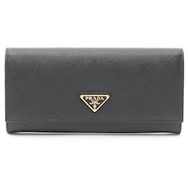 Prada-Prada Saffiano Leather Bifold Long Wallet Black-Black