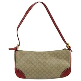 Céline-CELINE Macadam Canvas Hand Bag PVC Leather Beige Red Auth 99836-Red,Beige