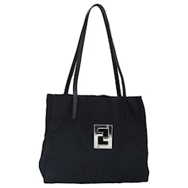 Fendi-FENDI Zucca Canvas Hand Bag Nylon Black Auth ti2314-Black