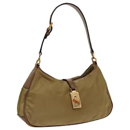 Prada-PRADA Accessory Pouch Nylon Khaki Gold Auth 99492-Golden,Khaki