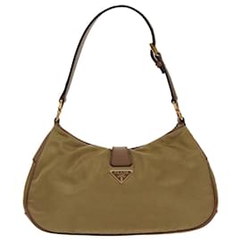 Prada-PRADA Accessory Pouch Nylon Khaki Gold Auth 99492-Golden,Khaki