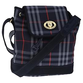 Autre Marque-Burberrys Nova Check Shoulder Bag Canvas Navy Gold Auth 99926-Golden,Navy blue