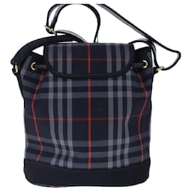Autre Marque-Burberrys Nova Check Shoulder Bag Canvas Navy Gold Auth 99926-Golden,Navy blue