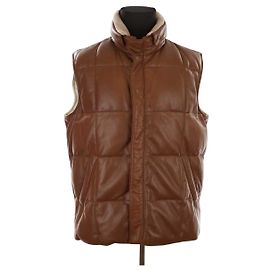 Loro Piana Chaqueta de cuero sin mangas Castaño