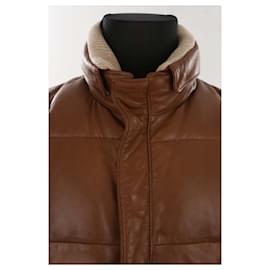 Loro Piana-Sleeveless leather down jacket-Brown