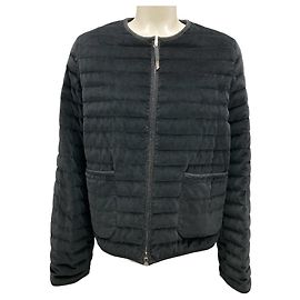 Giacca puffer in velluto nero con zip frontale di Fabiana Filippi Nero
