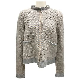 Wollstrick-Cardigan mit Monili-Perlenverzierung Fabiana Filippi grau / beige Grau