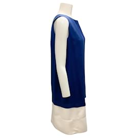Balenciaga-Balenciaga Blue / Ivory Sleeveless Silk Twill Shift Dress-Blue