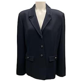 Autre Marque-St. John Collection Navy Blue 2018 Button-Front Wool Knit Jacket-Navy blue