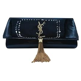 Yves SAINT LAURENT Sac à main Kate Clutch Pochette Cuir Verni Noir Noir