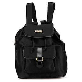 Balenciaga-Balenciaga Logo Backpack Canvas Nylon Leather-Black