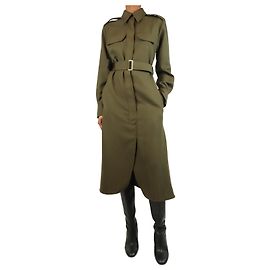 Victoria Beckham Olivegrünes Woll-Midi-Kleid mit Gürtel - Größe UK 6 Grün