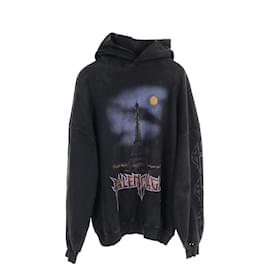 Balenciaga-Balenciaga Paris Moon Cotton Hoodie 744462-Black