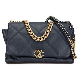 Chanel Lambskin 19 Large Chain Shoulder Bag Blue