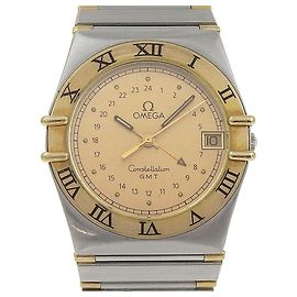 Omega Constellation GMT Quartz Watch Gold Dial Golden