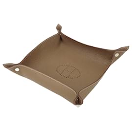Hermès-Plateau à bijoux Hermes Taurillon Clemence-Gris,Taupe