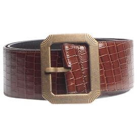 Saint Laurent Cinto largo de croco marrom Marrom