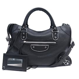 Balenciaga-NINE BALENCIAGA CLASSIC METALLIC EDGE CITY 505984 BLACK LEATHER BAG-Black