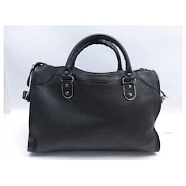 Balenciaga-NINE BALENCIAGA CLASSIC METALLIC EDGE CITY 505984 BLACK LEATHER BAG-Black