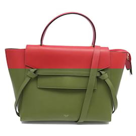 Céline-CELINE BELT MICRO LEATHER CORAL RED SHOULDER BAG PURSE HAND BAG-Red