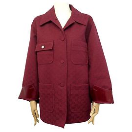 NEW GUCCI JACKET 792239 COTTON MONOGRAM GG BORDEAUX SIZE 42 L CANVAS JACKET Dark red