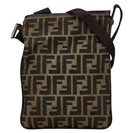 Fendi-Fendi Zucca Canvas Leather Shoulder Bag-Brown