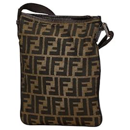 Fendi-Fendi Zucca Canvas Leather Shoulder Bag-Brown