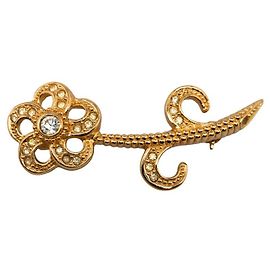 Christian Dior Spilla Fiore Dior con Strass Placcato Oro D'oro Metallico