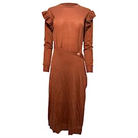 Ulla Johnson-Ulla Johnson Leo Midi Dress in Brown Wool-Brown,Red