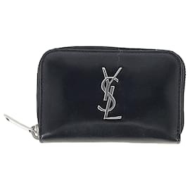 Saint Laurent-Saint Laurent Monogram Zip Around Continental Wallet in Black Calfskin Leather-Black
