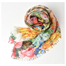 Cachecol de seda twill Gucci com motivo floral Marrom