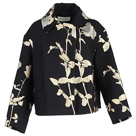 Giacca cropped stampata Vaudi in lana nera e dorata di Dries Van Noten Nero