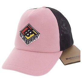 Boné de beisebol de lã e nylon Burberry rosa e preto Rosa