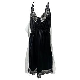Maison Martin Margiela Abito midi in seta e cotone nero e bianco con pannelli e pizzo di MM6 Maison Margiela Nero