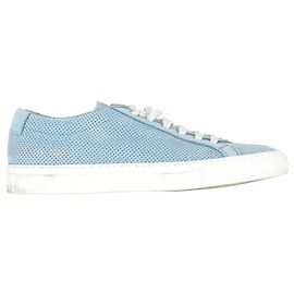Autre Marque Woman by Common Projects Perforated Achilles Sneakers in Light Blue Suede Blue Light blue