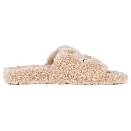 Balenciaga-Balenciaga Political Campaign Furry Slides in Beige Polyester-Beige