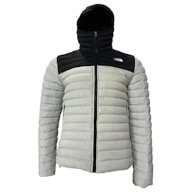 The North Face-The North Face Packable 700 Fill Power Down Hooded Jacket in Grey and Black Nylon-Grey