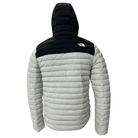 The North Face-The North Face Packable 700 Fill Power Down Hooded Jacket in Grey and Black Nylon-Grey