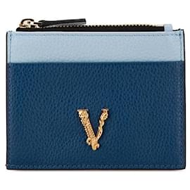 Versace-Versace Virtus Bicolor Leather Card Coin Case-Blue