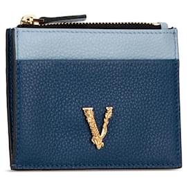Versace-Versace Virtus Bicolor Leather Card Coin Case-Blue
