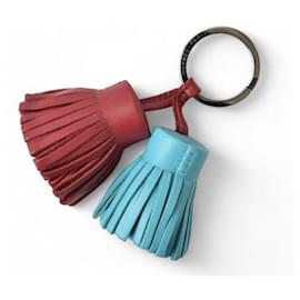 Hermès-Porte-clés à pompon Hermes Carmen Uldos Bordeaux/Bleu clair-Marron