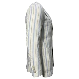 Gucci-Gucci Striped Embroidered Blazer in Blue and White Silk and Linen Blend-Blue,Light blue