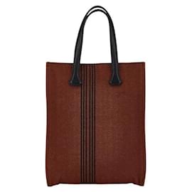 Hermès-Sac cabas PM en cuir et toile Hermes Potamos-Marron