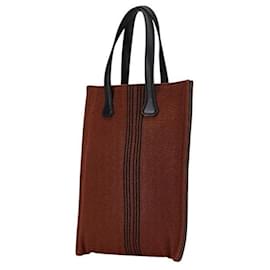 Hermès-Sac cabas PM en cuir et toile Hermes Potamos-Marron