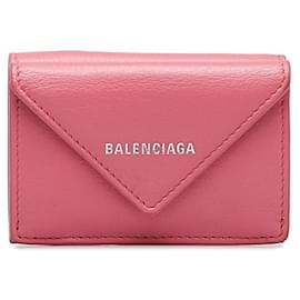 Balenciaga-Balenciaga Mini Paper Wallet Leather Pink-Pink
