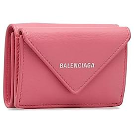 Balenciaga-Balenciaga Mini Paper Wallet Leather Pink-Pink
