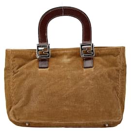Fendi-Fendi Corduroy Leather Tote Handbag-Brown