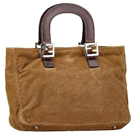 Fendi-Fendi Corduroy Leather Tote Handbag-Brown