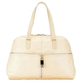 Fendi-Fendi Zucca Unzipped Leather Tote Bag-Brown,Beige